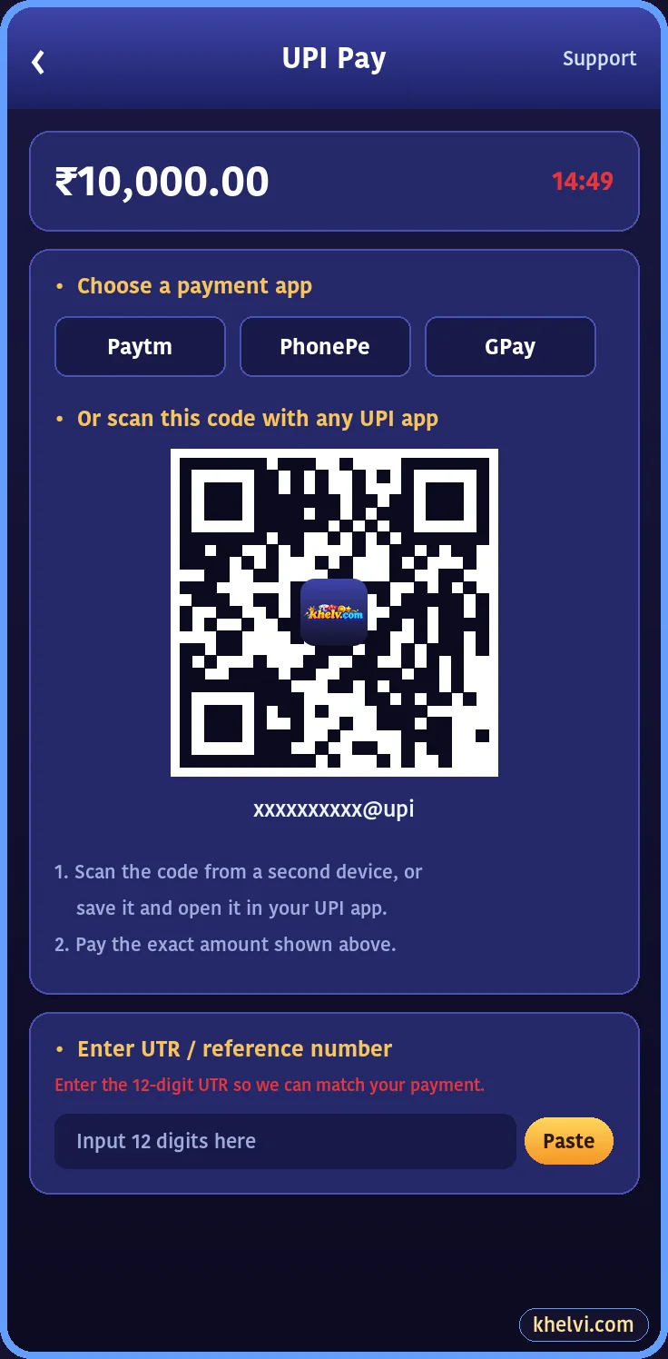 Khelv UPI payment page